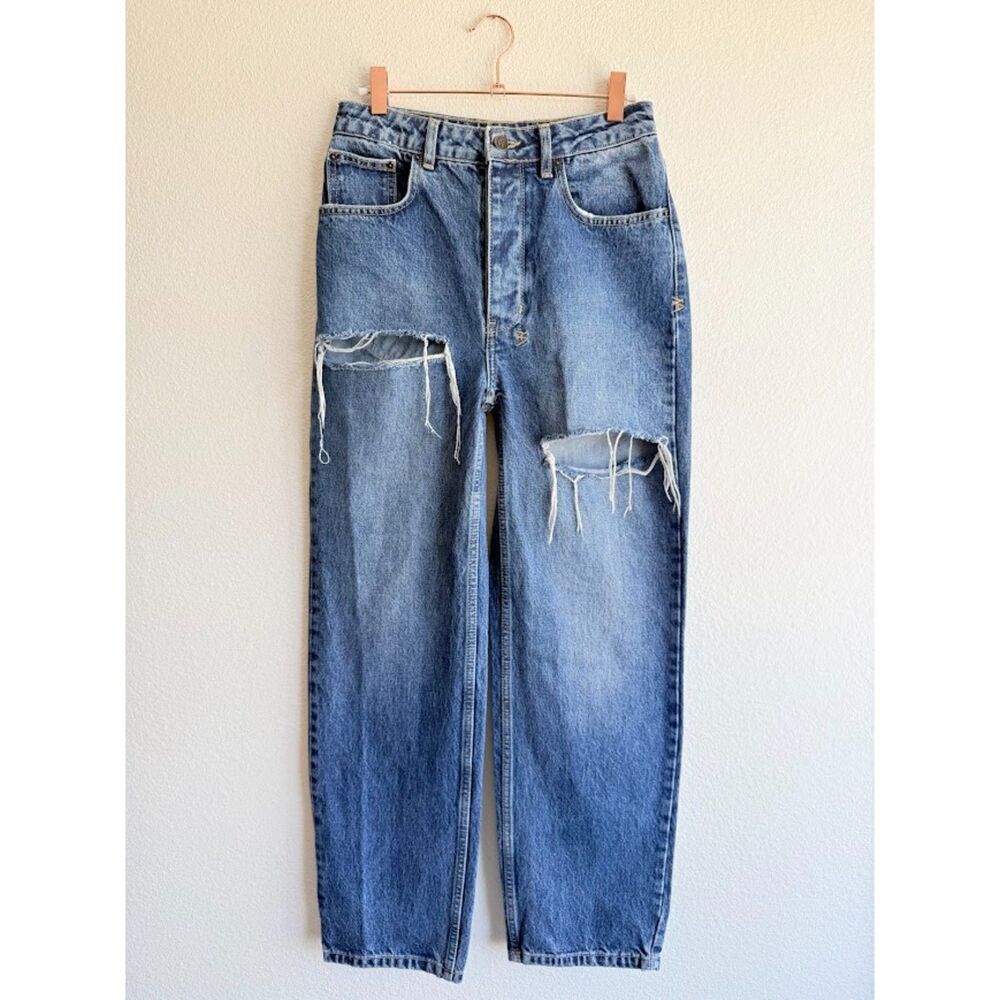 Ksubi Brooklyn Jean Stella Slashed High Rise Straight Leg Denim in Blue size 28"